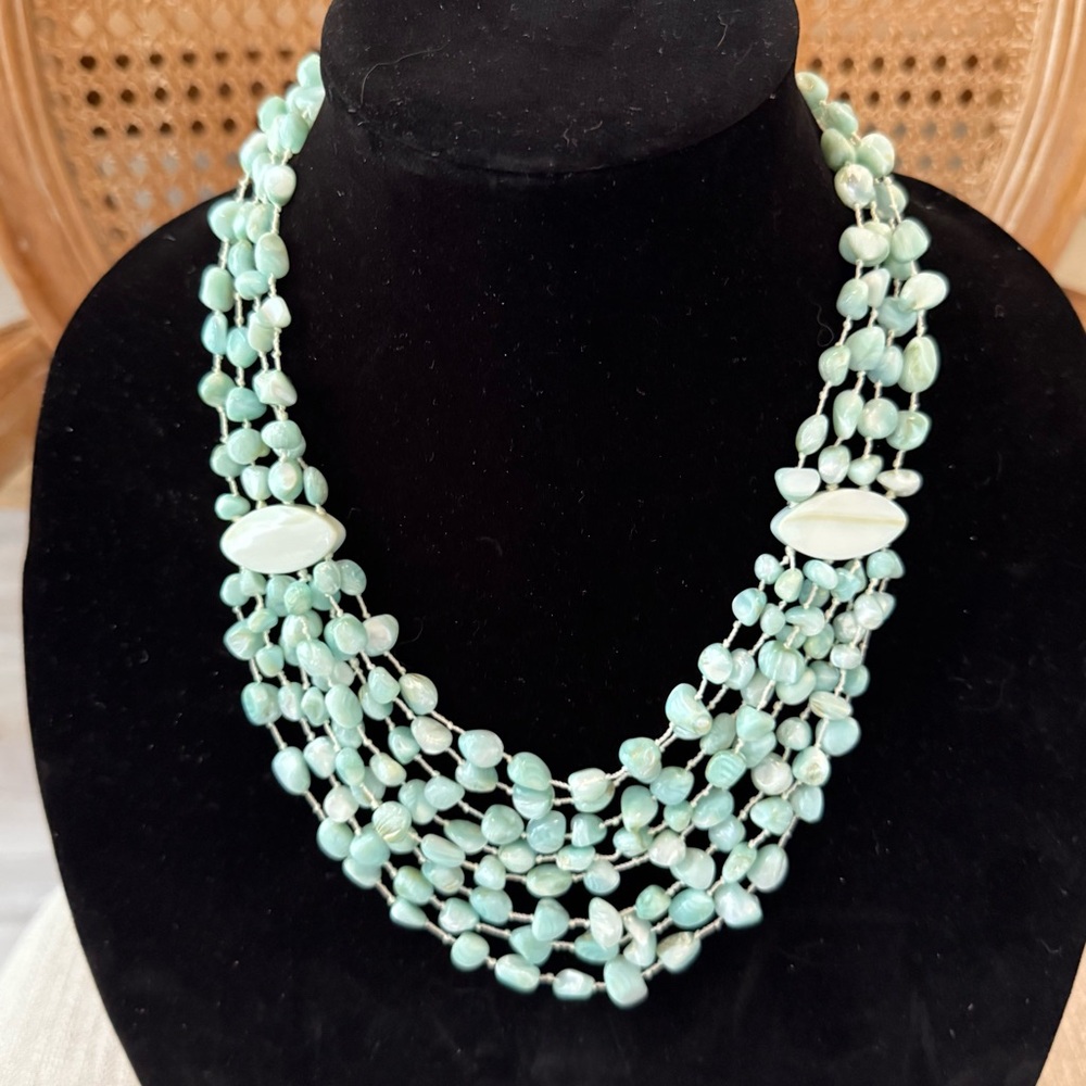 Multi-Strand Blue Beaded Necklace